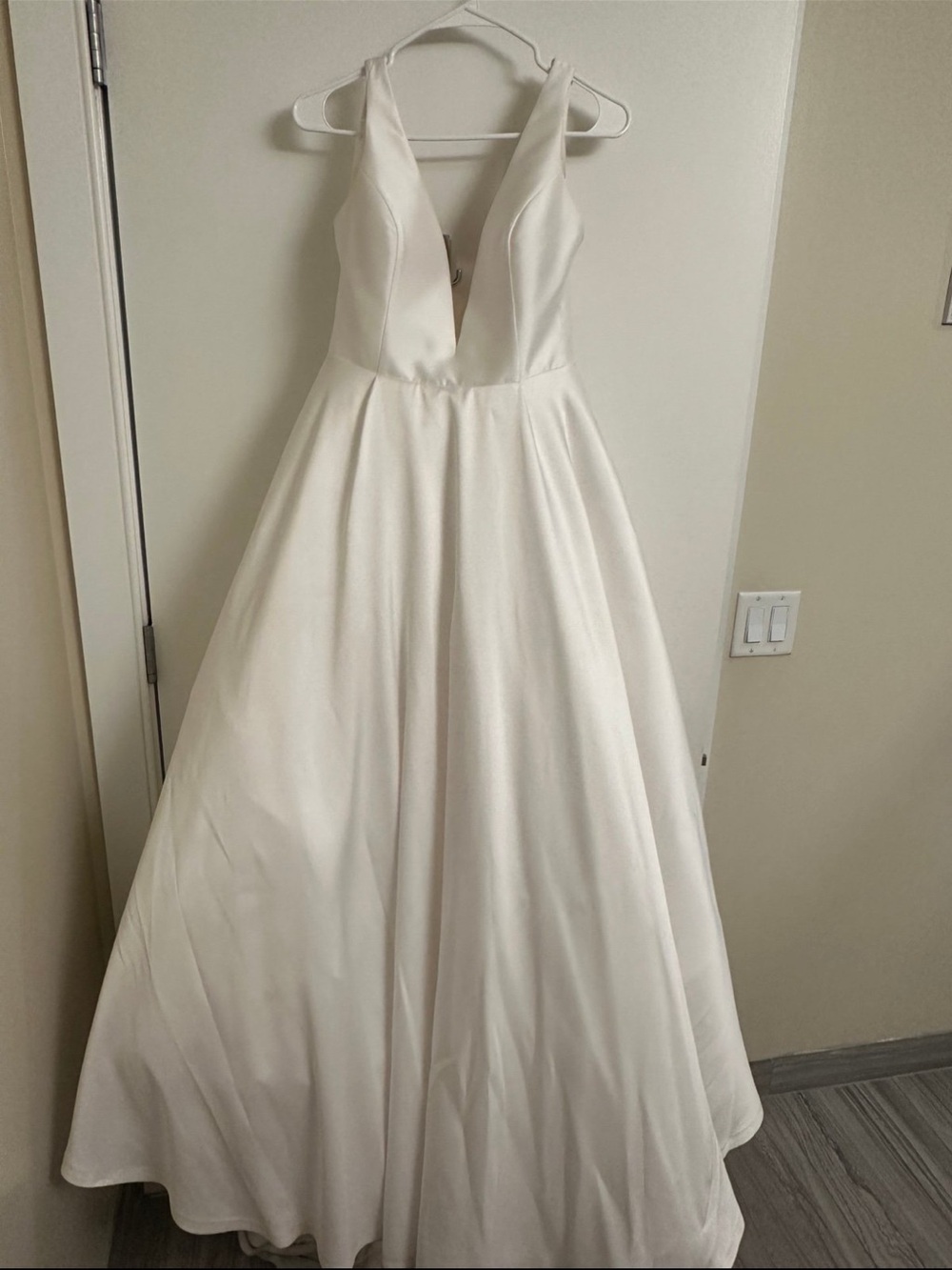 Allure 9813 White Satin A-Line Gown Wedding Dress with Deep V Bodice